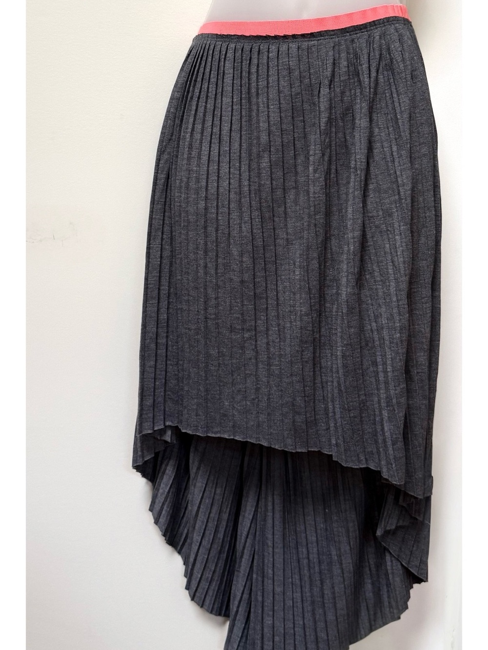 Charcoal Pleated, High-Low Skirt with Neon Waistband